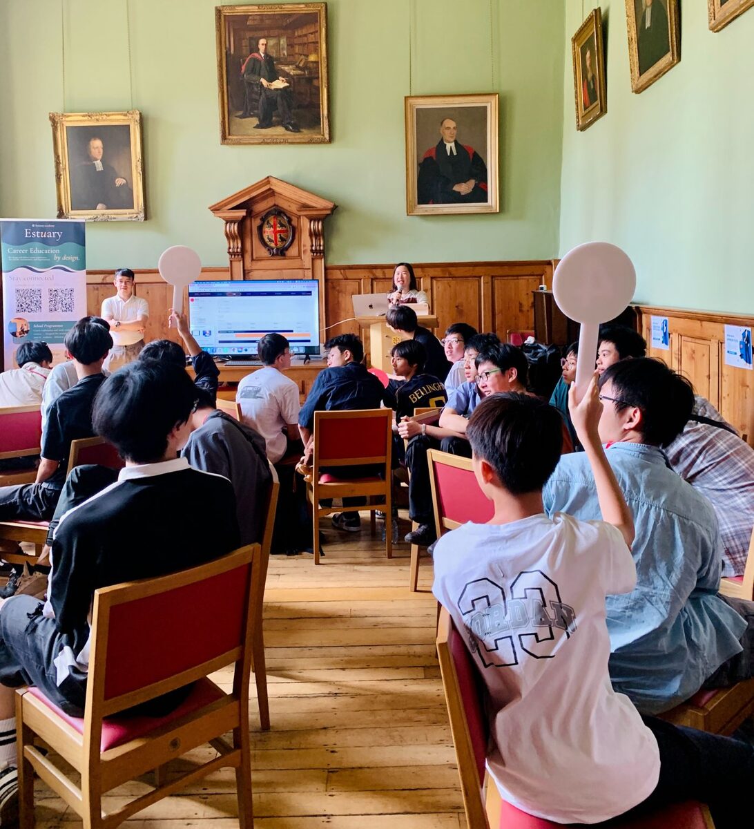 A career workshop for a visiting student group, held in a wood-panelled Oxford college room